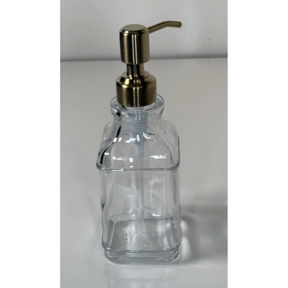 JASAI Antique Square Glass Soap Dispenser 12oz Clear Gold Pump Labels NEW‎ 81-12